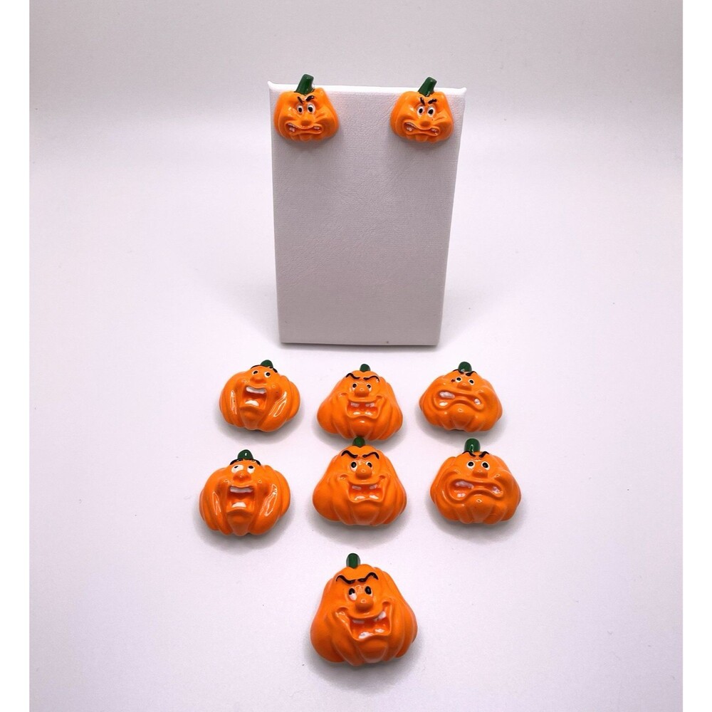 Halloween Jack-O-Lantern Button Covers w/ Matching Stud Earrings Orange